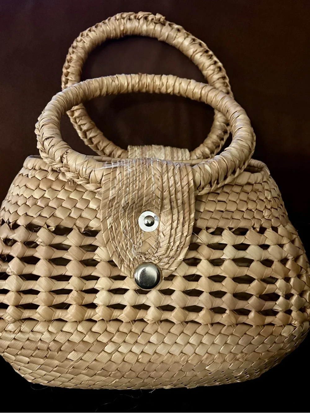 Vintage Straw Weave Handbag Beach Flowers Cottagecore Handles Retro Resort - Picture 4 of 5